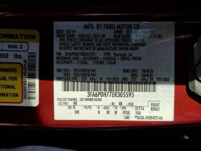 Photo 10 from auction – 2014 FORD FUSION SE with VIN 3FA6P0H77ER305595