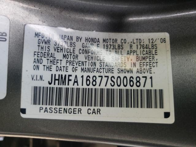 Photo 10 from auction – 2007 HONDA CIVIC EX with VIN JHMFA16877S006871