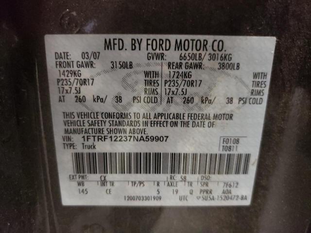 Photo 10 from auction – 2007 FORD F150 with VIN 1FTRF12237NA59907