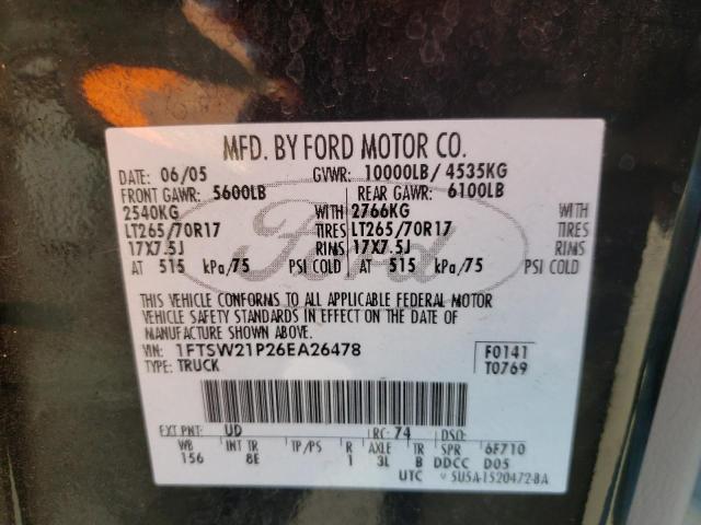 Photo 10 from auction – 2006 FORD F250 SUPER with VIN 1FTSW21P26EA26478