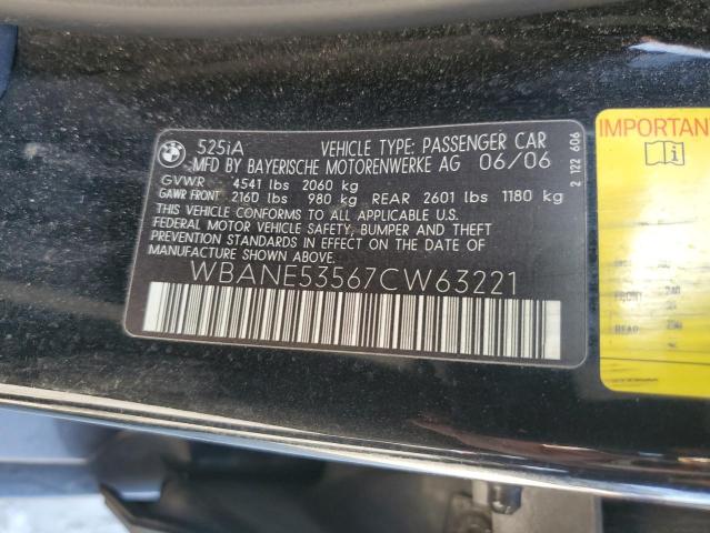 Photo 10 from auction – 2007 BMW 525 I with VIN WBANE53567CW63221