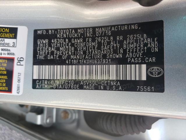 Photo 10 from auction – 2017 TOYOTA CAMRY LE with VIN 4T1BF1FK0HU637931