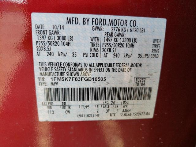 Photo 10 from auction – 2015 FORD EXPLORER L with VIN 1FM5K7F83FGB16505
