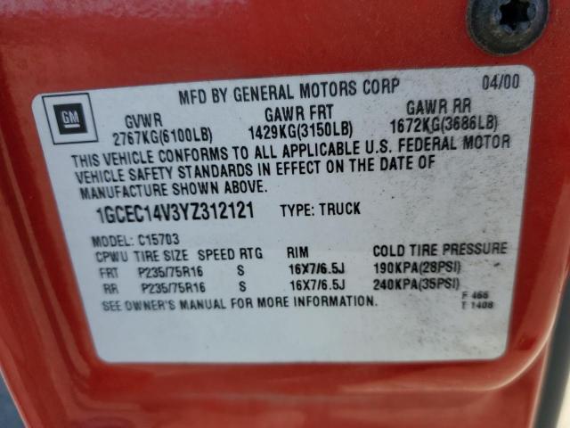 Photo 10 from auction – 2000 CHEVROLET SILVERADO with VIN 1GCEC14V3YZ312121