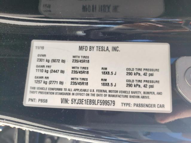 Photo 10 from auction – 2020 TESLA MODEL 3 with VIN 5YJ3E1EB9LF599579
