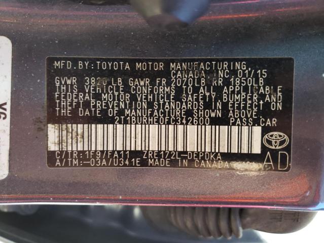 Photo 10 from auction – 2015 TOYOTA COROLLA L with VIN 2T1BURHE0FC342600