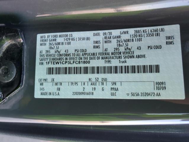 Photo 10 from auction – 2020 FORD F150 SUPER with VIN 1FTEW1CP3LFC81800