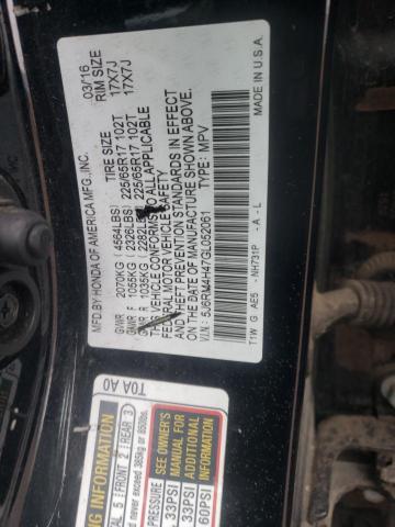 Photo 10 from auction – 2016 HONDA CR-V SE with VIN 5J6RM4H47GL052061