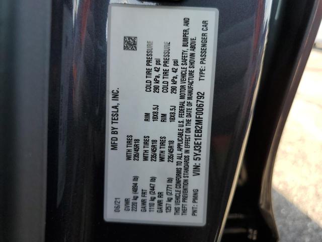 Photo 10 from auction – 2021 TESLA MODEL 3 with VIN 5YJ3E1EB2MF006792