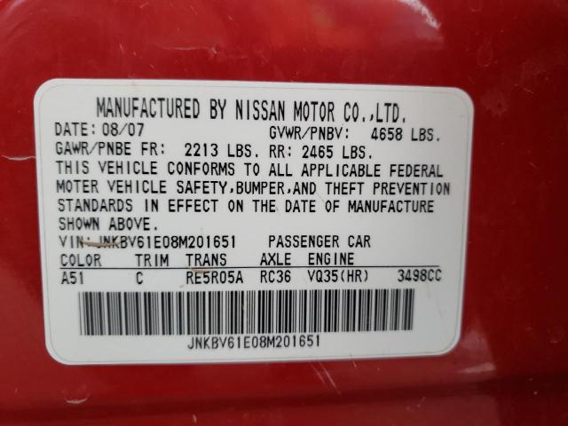 Photo 10 from auction – 2008 INFINITI G35 with VIN JNKBV61E08M201651
