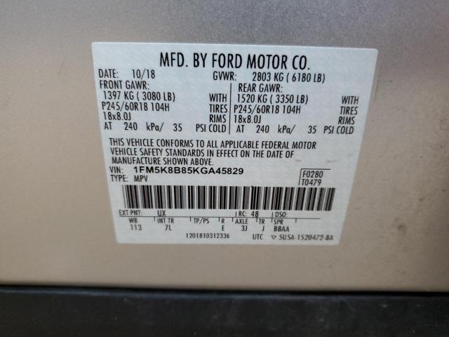 Photo 10 from auction – 2019 FORD EXPLORER with VIN 1FM5K8B85KGA45829
