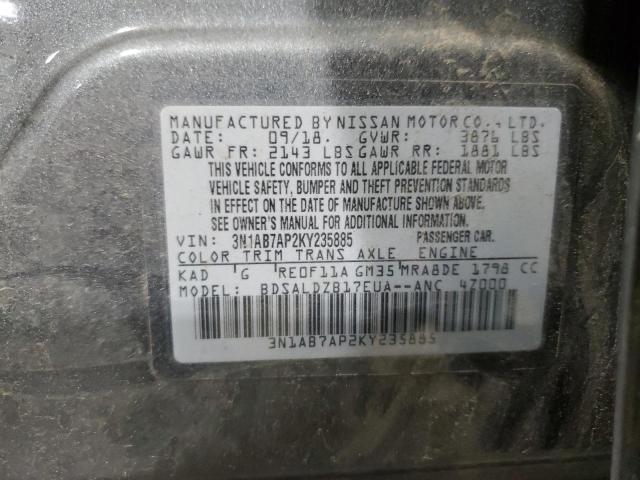 Photo 10 from auction – 2019 NISSAN SENTRA S with VIN 3N1AB7AP2KY235885