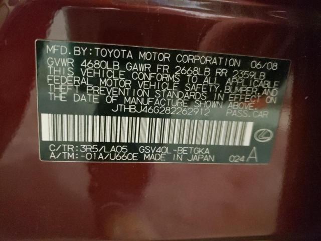 Photo 10 from auction – 2008 LEXUS ES 350 with VIN JTHBJ46G282262912