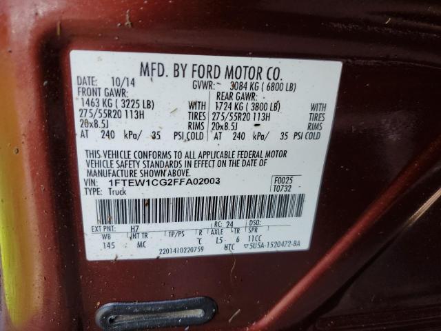 Photo 10 from auction – 2015 FORD F150 SUPER with VIN 1FTEW1CG2FFA02003