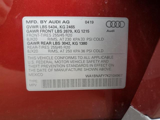 Photo 10 from auction – 2019 AUDI Q5 PREMIUM with VIN WA1BNAFY7K2104967