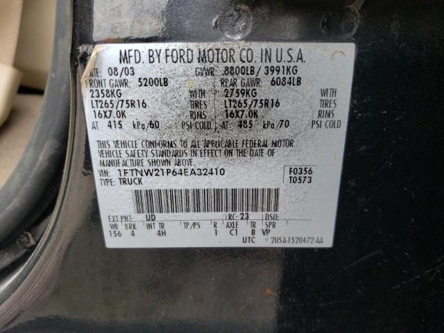 Photo 10 from auction – 2004 FORD F250 SUPER with VIN 1FTNW21P64EA32410