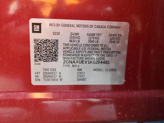 Photo 10 from auction – 2019 CHEVROLET EQUINOX LT with VIN 2GNAXUEV1K6204481