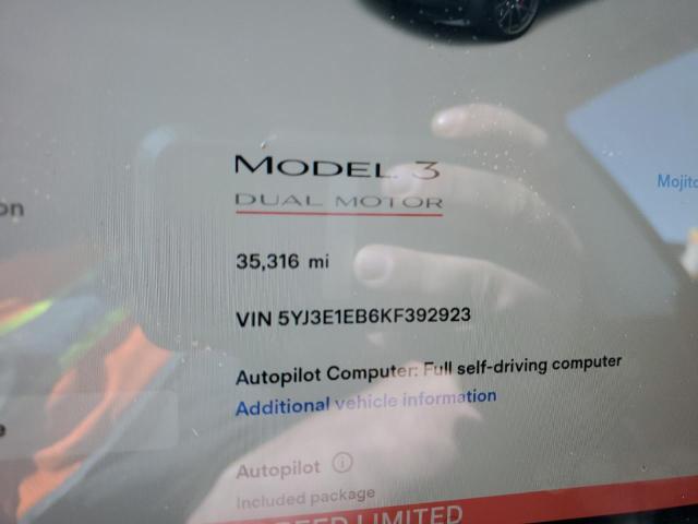 Photo 8 from auction – 2019 TESLA MODEL 3 with VIN 5YJ3E1EB6KF392923