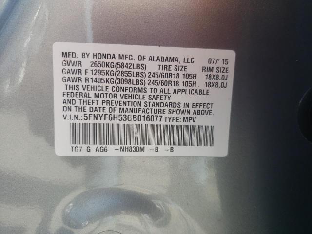 Photo 10 from auction – 2016 HONDA PILOT EXL with VIN 5FNYF6H53GB016077