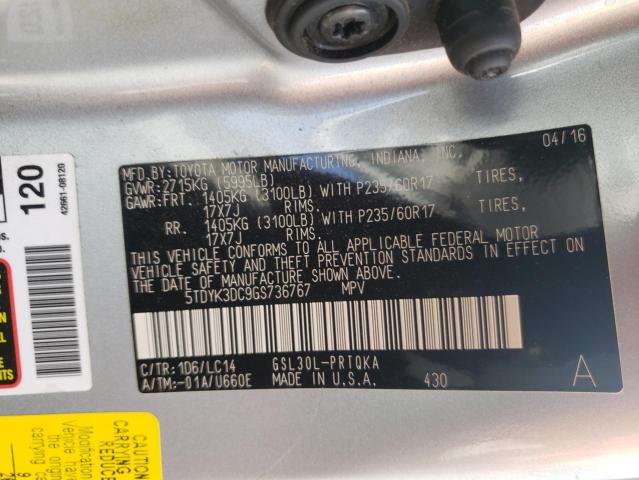 Photo 10 from auction – 2016 TOYOTA SIENNA XLE with VIN 5TDYK3DC9GS736767