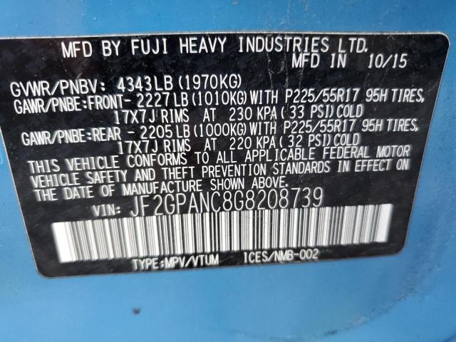 Photo 10 from auction – 2016 SUBARU CROSSTREK with VIN JF2GPANC8G8208739