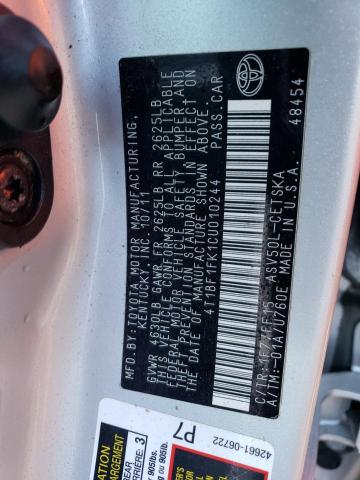 Photo 10 from auction – 2012 TOYOTA CAMRY BASE with VIN 4T1BF1FK1CU010244