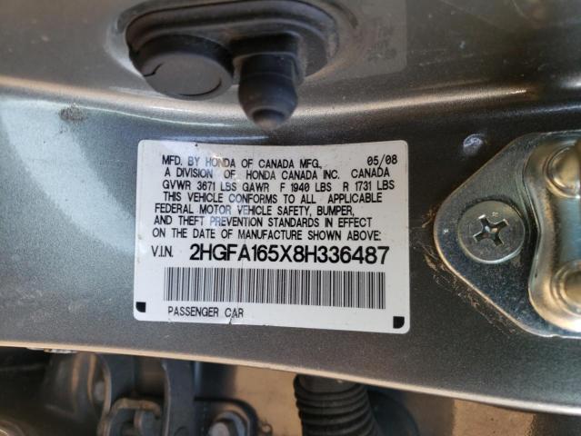 Photo 10 from auction – 2008 HONDA CIVIC LX with VIN 2HGFA165X8H336487