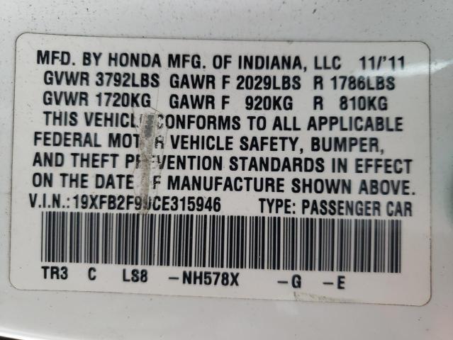 Photo 10 from auction – 2012 HONDA CIVIC EXL with VIN 19XFB2F99CE315946
