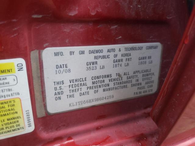 Photo 10 from auction – 2009 CHEVROLET AVEO LS with VIN KL1TD56EX9B604259