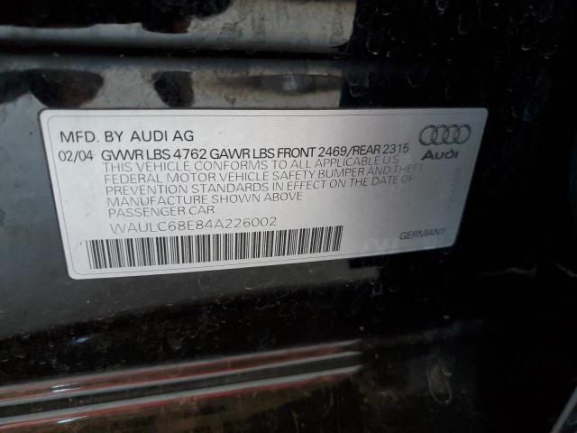 Photo 10 from auction – 2004 AUDI A4 1.8T QU with VIN WAULC68E84A226002