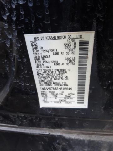 Photo 10 from auction – 2005 NISSAN TITAN XE with VIN 1N6AA07A55N515549