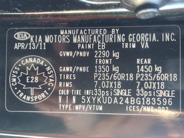 Photo 10 from auction – 2011 KIA SORENTO EX with VIN 5XYKUDA24BG183596
