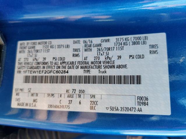 Photo 10 from auction – 2016 FORD F150 SUPER with VIN 1FTEW1EF2GFC60284
