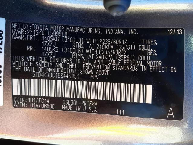 Photo 10 from auction – 2014 TOYOTA SIENNA LE with VIN 5TDKK3DC1ES445151