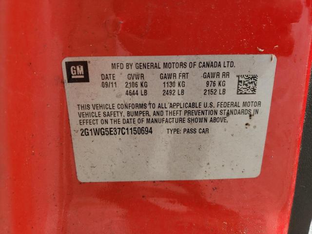Photo 10 from auction – 2012 CHEVROLET IMPALA LT with VIN 2G1WG5E37C1150694