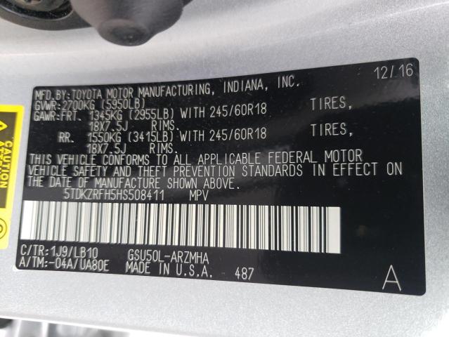 Photo 10 from auction – 2017 TOYOTA HIGHLANDER with VIN 5TDKZRFH5HS508411
