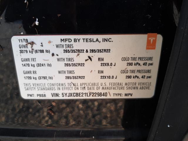 Photo 10 from auction – 2020 TESLA MODEL X with VIN 5YJXCBE21LF229840