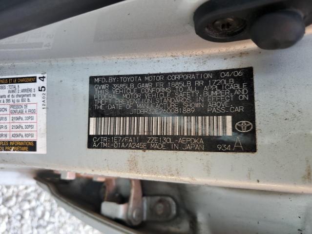Photo 10 from auction – 2006 TOYOTA COROLLA CE with VIN JTDBR32E260081889