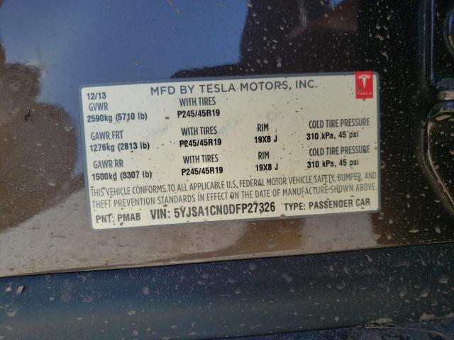 Photo 10 from auction – 2013 TESLA MODEL S with VIN 5YJSA1CN0DFP27326