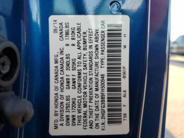 Photo 10 from auction – 2015 HONDA CIVIC EX with VIN 2HGFG3B89FH500948