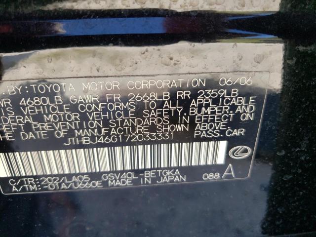 Photo 10 from auction – 2007 LEXUS ES 350 with VIN JTHBJ46G172033331