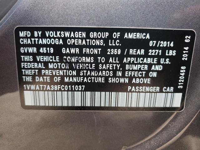 Photo 10 from auction – 2015 VOLKSWAGEN PASSAT S with VIN 1VWAT7A38FC011037