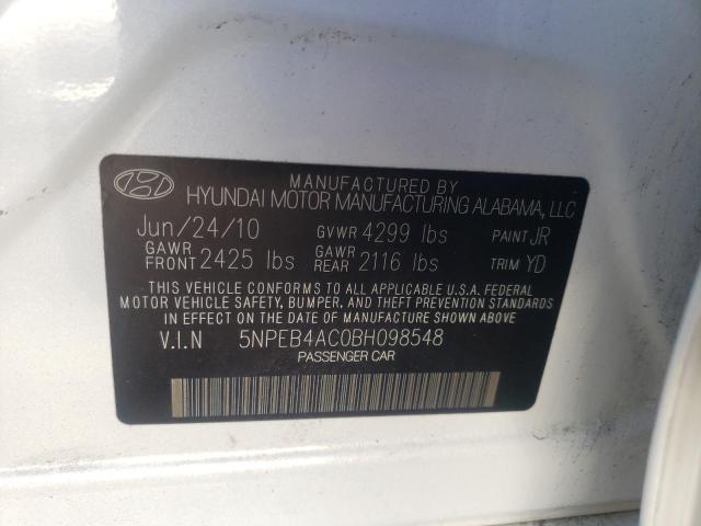 Photo 10 from auction – 2011 HYUNDAI SONATA GLS with VIN 5NPEB4AC0BH098548