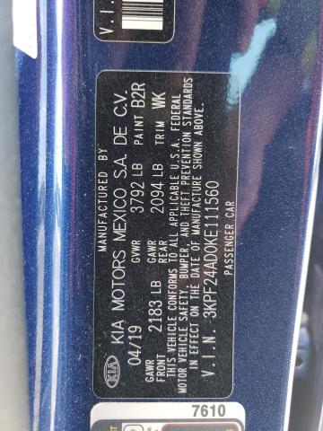 Photo 10 from auction – 2019 KIA FORTE FE with VIN 3KPF24AD0KE111560