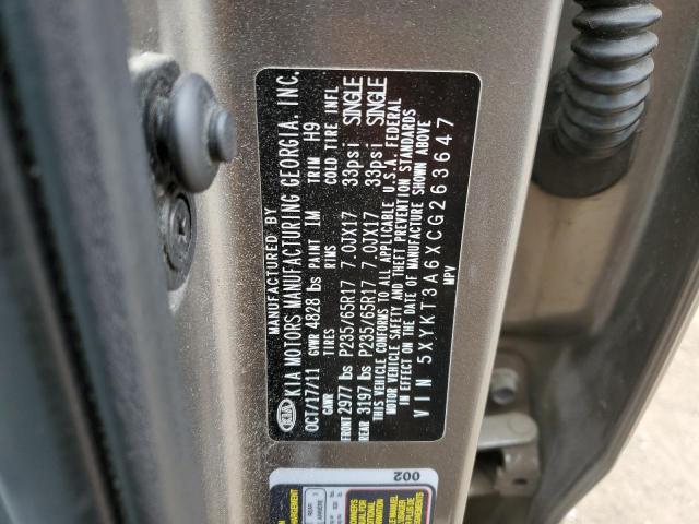 Photo 10 from auction – 2012 KIA SORENTO BA with VIN 5XYKT3A6XCG263647