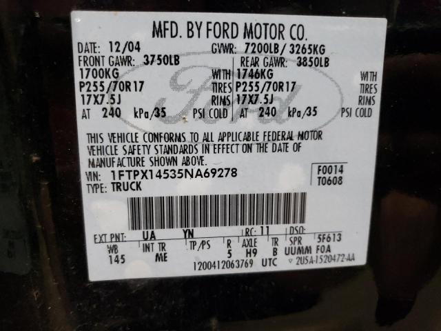 Photo 10 from auction – 2005 FORD F150 with VIN 1FTPX14535NA69278