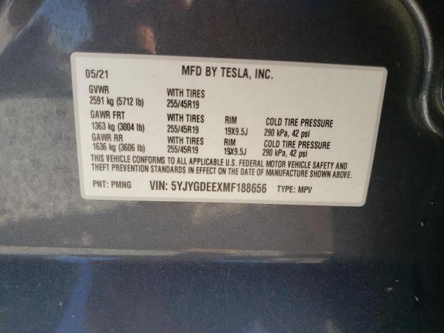 Photo 10 from auction – 2021 TESLA MODEL Y with VIN 5YJYGDEEXMF188656