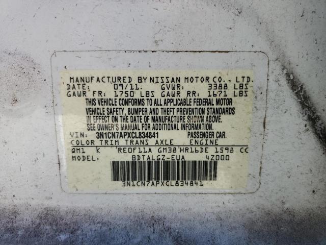 Photo 10 from auction – 2012 NISSAN VERSA S with VIN 3N1CN7APXCL834841