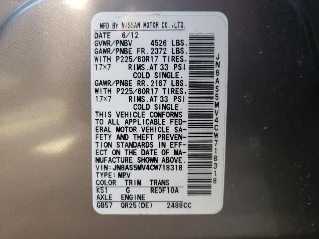 Photo 10 from auction – 2012 NISSAN ROGUE S with VIN JN8AS5MV4CW718318