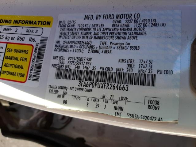 Photo 10 from auction – 2015 FORD FUSION SE with VIN 3FA6P0PUXFR264663